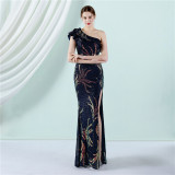 Women Summer Romantic Slash Neck Sleeveless Sequined Wedding Dress