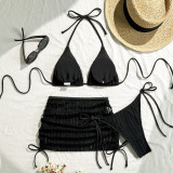 Women's Fashion Solid Color Sexy Two-Piece Bikini Set Skirt Three Piece Swimsuit