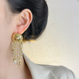 Women's Fashion Metal Shell & Pearl Long Tassel Earrings