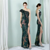 Women Summer Romantic Slash Neck Sleeveless Sequined Wedding Dress