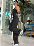 Women Halter Neck Crop Top and Wide Leg Pants Two-piece Set