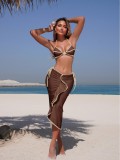 Women's Solid Color Sexy Two-Piece Bikini with Skirt Three-Piece Swimsuit
