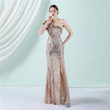 Women Summer Romantic Slash Neck Sleeveless Sequined Wedding Dress