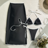 Women's Solid Color Sexy Two-Piece Bikini with Skirt Three-Piece Swimsuit