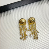Women's Fashion Metal Shell & Pearl Long Tassel Earrings