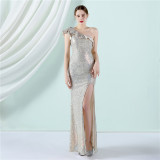 Women Summer Romantic Slash Neck Sleeveless Sequined Wedding Dress