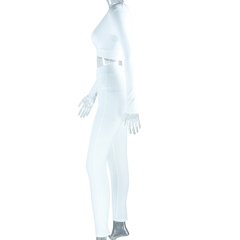 Women's Casual Sexy Solid Color Tight Slim Long Sleeve Top & Fitted Pants Set