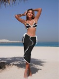 Women's Solid Color Sexy Two-Piece Bikini with Skirt Three-Piece Swimsuit