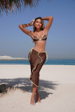 Women's Solid Color Sexy Two-Piece Bikini with Skirt Three-Piece Swimsuit