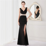 Summer Elegant v Neck Waist Rhinestone Slit Mermaid Evening Dress