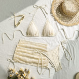 Women's Fashion Solid Color Sexy Two-Piece Bikini Set Skirt Three Piece Swimsuit