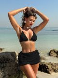 Women's Fashion Solid Color Sexy Two-Piece Bikini Set Skirt Three Piece Swimsuit