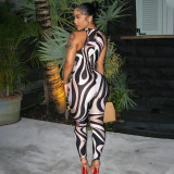 Women's Trendy Sleeveless Zebra Print Hollow-Out Bodycon Jumpsuit