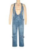 Women's Loose High-Waist Wide-Leg Denim Overalls Jumpsuit