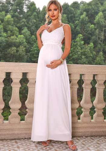Solid Color Backless Maternity Dress