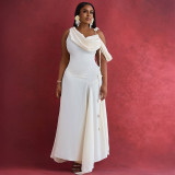 Women's Summer Chic Slash-Shoulder Slim Wasit Strap Maxi Dress