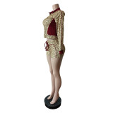 Autumn/Winter Leopard Print Stretch Shorts & Long Sleeve Top Set