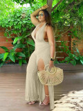 Women's Summer Casual Halter-Neck Jumpsuit with Irregular Slit Leg