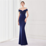 Elegant Fringe Tassels Off Shoulder Formal Mermaid Evening Dress