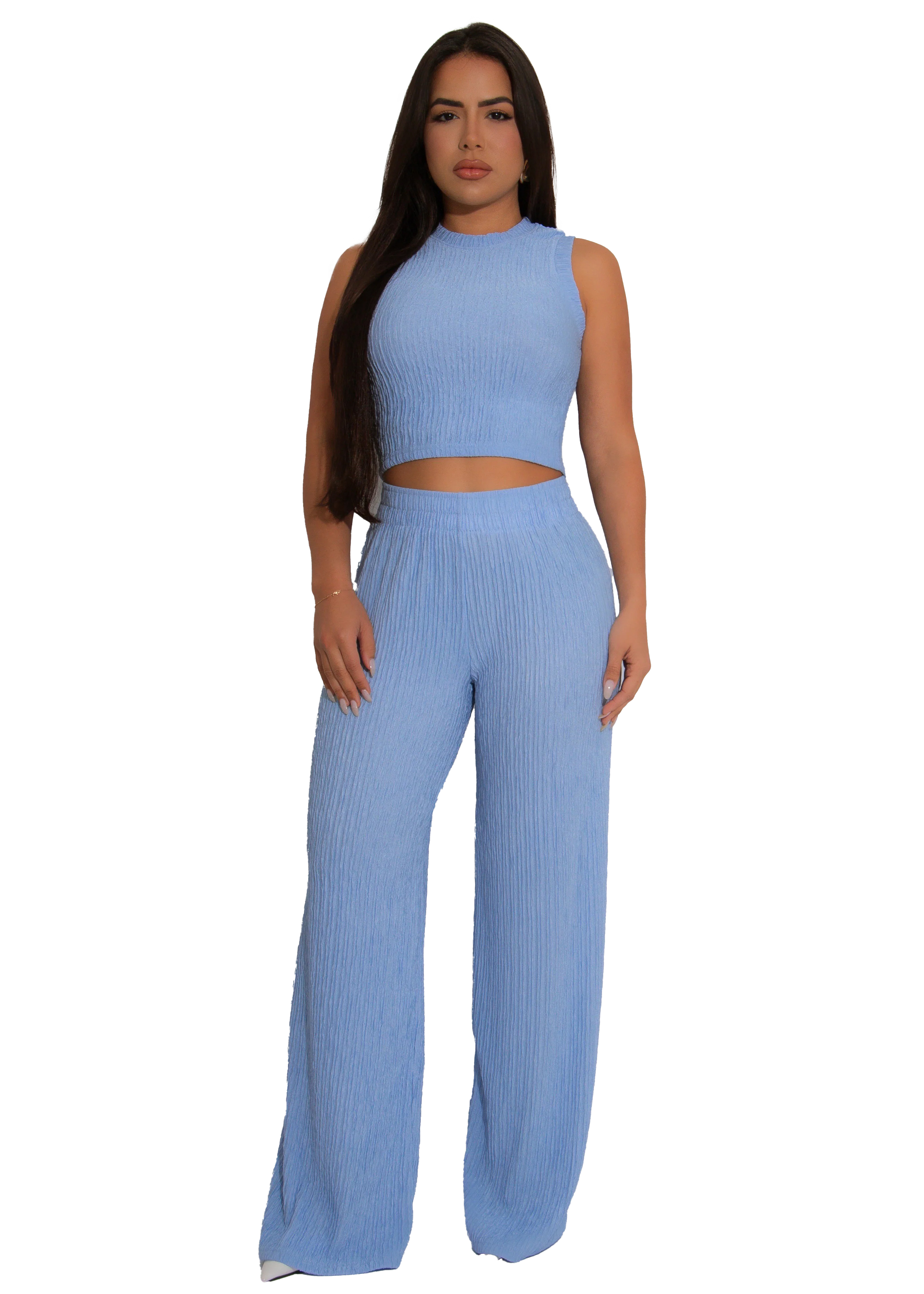 Fashion Solid Color Sleeveless Wide Leg Two Piece Pants Set