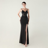 Women Off-shoulder Sexy Evening Applique Beaded Tube Fishbone Pressed Evening Dress