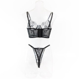 Women See-Through French Lace Fishbone Bra Sexy Lingerie Two-piece Set