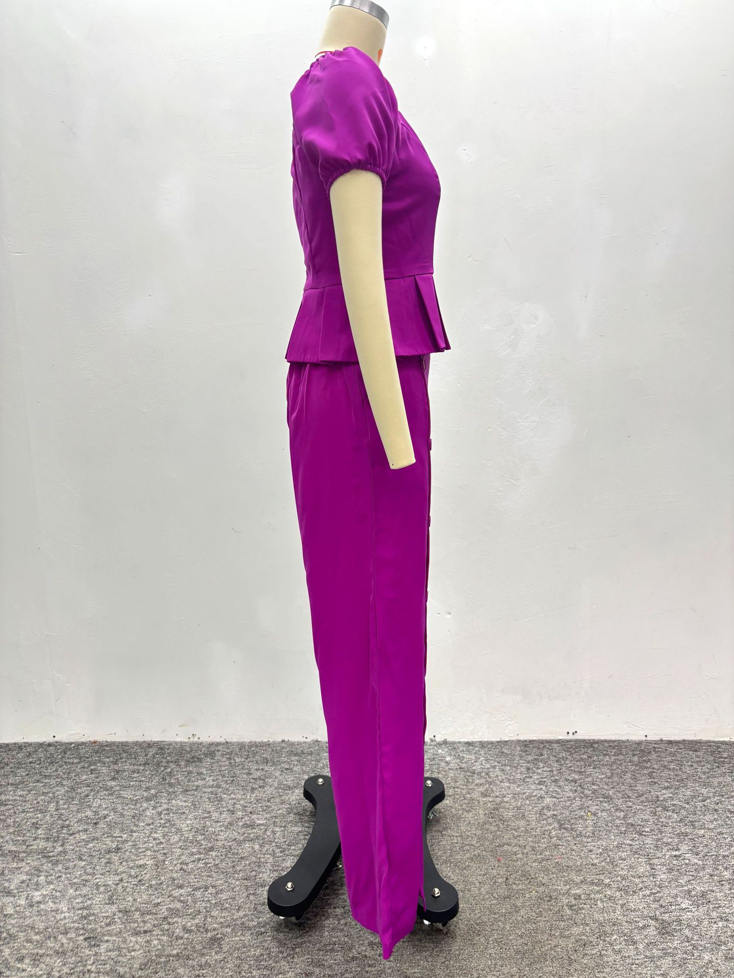 African Women Square Neck Ruffle Top And Solid Trousers Two-piece Set