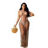 Women Sexy Solid Knitting Beach Maxi Dress
