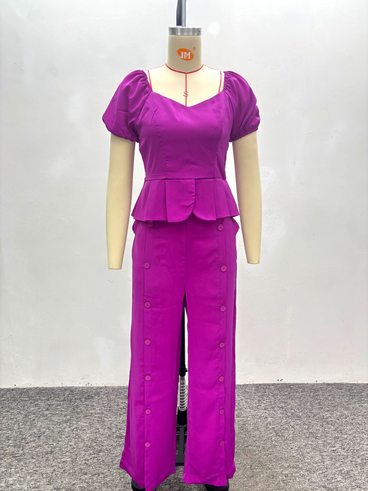 African Women Square Neck Ruffle Top And Solid Trousers Two-piece Set