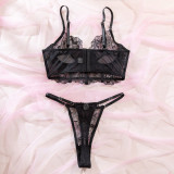 Women See-Through French Lace Fishbone Bra Sexy Lingerie Two-piece Set