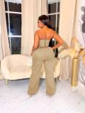 Women casual stretchy denim sleeveless top and pant two-piece suit