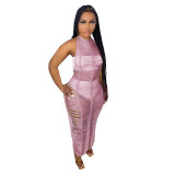 Women Sexy Solid Knitting Beach Maxi Dress