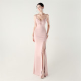Women Beaded Fishbone Lace-Up Party Evening Dress
