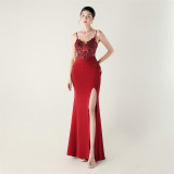 Women Off-shoulder Sexy Evening Applique Beaded Tube Fishbone Pressed Evening Dress
