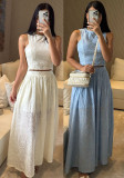 Women Spring Summer Holidays Casual Top and Lace Skirt Two-piece Set