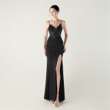 Women Off-shoulder Sexy Evening Applique Beaded Tube Fishbone Pressed Evening Dress