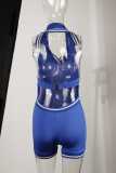Sexy Sleeveless Solid Color Low Back Halter Neck Short Jumpsuit for Women