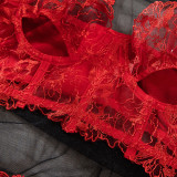 Women See-Through French Lace Fishbone Bra Sexy Lingerie Two-piece Set