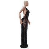 Women Sexy Solid Knitting Beach Maxi Dress