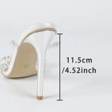 Women Summer Pearl Pointed High-Heeled Sandals