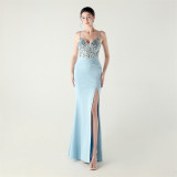 Women Off-shoulder Sexy Evening Applique Beaded Tube Fishbone Pressed Evening Dress