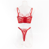 Women See-Through French Lace Fishbone Bra Sexy Lingerie Two-piece Set