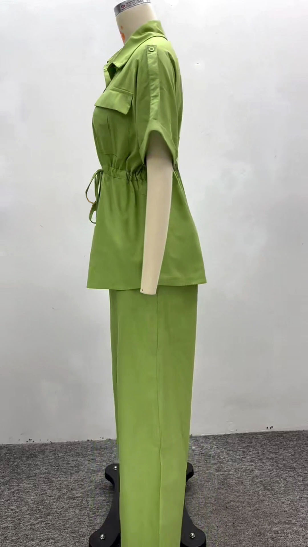 Plus Size Women Casual African Solid Turndown Collar Top and Trousers Two-piece Set