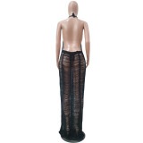 Women Sexy Solid Knitting Beach Maxi Dress