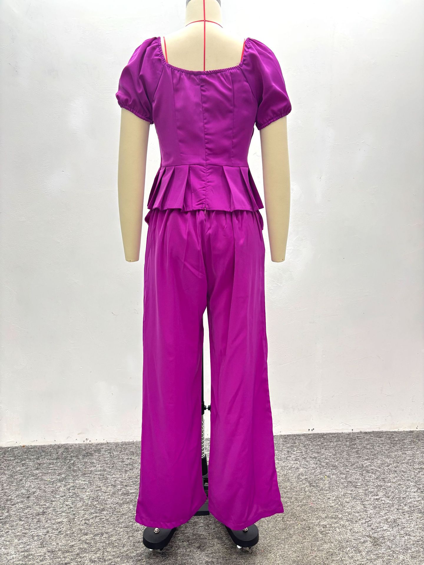 African Women Square Neck Ruffle Top And Solid Trousers Two-piece Set