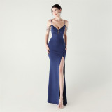 Women Beaded Fishbone Lace-Up Party Evening Dress