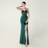 Women Off-shoulder Sexy Evening Applique Beaded Tube Fishbone Pressed Evening Dress