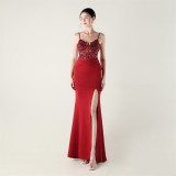 Women Off-shoulder Sexy Evening Applique Beaded Tube Fishbone Pressed Evening Dress
