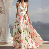 Women Suspender Print Beach Holidays Dress