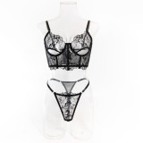 Women See-Through French Lace Fishbone Bra Sexy Lingerie Two-piece Set